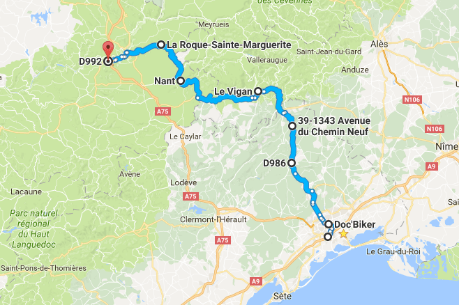 pic route from montp to millau map